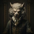 Baroque-inspired Wolf Man Costume Illustration With Hyper-realistic Details