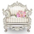 Baroque luxury armchair. Rich Furniture carved ornamented. Vintage striped fabric texture. Vector realistic 3D designs