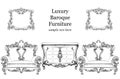 Baroque luxury style furniture set collection. Upholstery with luxurious rich ornaments. French carved decoration