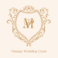 MR RM initial baroque style wedding crest design. Royalty Free Stock Photo