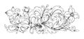 Baroque ornament. Border engraved filigree elements with leaves, vintage Victorian scroll decorative arabesque. Vector