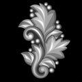 Baroque ornamental antique silver element on black Royalty Free Stock Photo