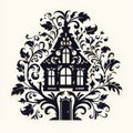 Baroque Ornamental Flourish House Cut Out - Black Paper Illustration