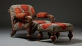 Baroque Ottoman Chair With Footstool In Red And Brown Royalty Free Stock Photo