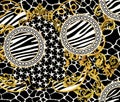 Baroque Pattern Design with Graphic Zebra Giraffe Skin and Stars Design