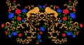 Baroque pattern with lions and flowers. Vector floral patch for print.