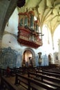 Baroque pipe organ of the 18th century inside the church of Monastery of Santa Cruz, Coimbra, Portugal Royalty Free Stock Photo