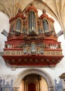 Baroque pipe organ of the 18th century inside the church of Monastery of Santa Cruz, Coimbra, Portugal