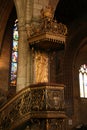 baroque pulpit in a medieval church (notre-dame-du-roncier basilica) in josselin in brittany (france)