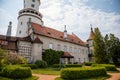 Baroque romantic castle Nove mesto nad Metuji, Italian garden, renaissance chateau with small round tower, English mansion with
