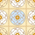 Baroque seamless check pattern with chains and ribbons. Vector luxury patch for print, fabric, scarf