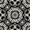 Baroque seamless pattern. Black and white floral Damask background wallpaper fabric with vintage lines flowers, scroll leaves. Royalty Free Stock Photo