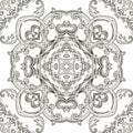Baroque seamless pattern. Black and white floral Damask background wallpaper fabric with vintage lines flowers, scroll leaves. Royalty Free Stock Photo