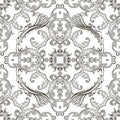 Baroque seamless pattern. Black and white floral Damask background wallpaper fabric with vintage lines flowers, scroll leaves. Royalty Free Stock Photo