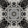 Baroque seamless pattern. Black and white vector damask background wallpaper with vintage flowers, scroll leaves Royalty Free Stock Photo