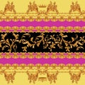 Baroque seamless pattern with chains and horn of plenty. Vector patch for print, fabric, scarf. Royalty Free Stock Photo