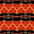 Baroque seamless pattern with golden chains and belts. Striped patch for scarfs, print, fabric