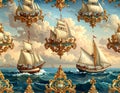 Baroque Ships Sailing the Ocean Royalty Free Stock Photo