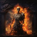 Baroque Skeleton In Fire: Hyperrealistic Fantasy Art Inspired By Travis Scott