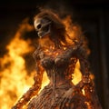 Baroque Skeleton In Fire: Meticulous Detail And Minimalism-inspired Artwork