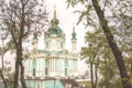 Baroque St. Andrew`s Church or Cathedral of St. Andrew, Andriyivskyi Descent, Kyiv, Ukraine Royalty Free Stock Photo