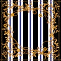 Baroque striped seamless pattern with chains and leaves. Vector patch for fabric, scarf