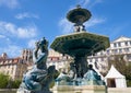 Baroque style bronze fountain on Rossio square. Lisbon. Portugal Royalty Free Stock Photo