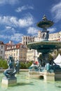 Baroque style bronze fountain on Rossio square. Lisbon. Portugal Royalty Free Stock Photo