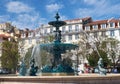 Baroque style bronze fountain on Rossio square. Lisbon. Portugal Royalty Free Stock Photo