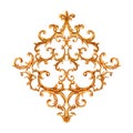 Baroque style gold element. Watercolor hand drawn vintage engraving floral scroll filigree rhombus design
