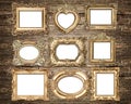 Baroque style golden picture frames. Antique objects Royalty Free Stock Photo