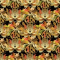 Baroque style leafy 3d seamless pattern. Vector autumn background. Patterned ornamental floral design for wallpapers, fabric. Lux