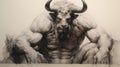 Detailed Baroque Sketch Of Minotaur: Graphite Drawing With Sketch Marks Royalty Free Stock Photo