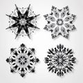 Baroque-style Snowflake Vector Set In Black And White Royalty Free Stock Photo