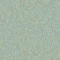 Baroque style vector seamless pattern. Hand drawn gold contours of abstract flowers and leaves on turquoice background. Ornate Royalty Free Stock Photo