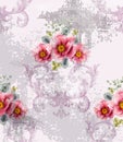 Baroque texture pattern with spring flowers Vector. Floral ornament decoration. Victorian engraved retro design. Vintage fabric Royalty Free Stock Photo