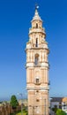 Baroque Tower of Victory in Estepa, province of Seville. Charming white village in Andalusia. Southern Spain.