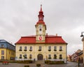 Baroque town hall with clock tower in Hlinsko, Vysocina, Czech Republic