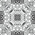 Baroque vector black and white seamless pattern. Greek key meanders ornament. Abstract floral Damask background. Vintage Royalty Free Stock Photo