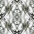 Baroque vector seamless pattern. Damask ornamental background. Repeat floral black and white backdrop. Luxury line art flowers, Royalty Free Stock Photo