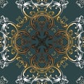 Baroque vector seamless pattern. Old style floral Damask background. Beautiful repeat colorful backdrop. Antique Victorian baroque Royalty Free Stock Photo