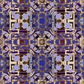 Baroque vector seamless pattern. Tribal ethnic style greek borders. Vintage floral baroque Victorian style violet blue
