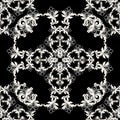 Baroque vintage vector seamless pattern. Black and white monochrome ornamental background. Antique baroque Victorian style frame, Royalty Free Stock Photo