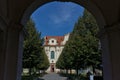 Baroque white benedictine monastery Brevnov with church.