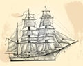 Barque hand drawing engraving style,Vintage barque isolate