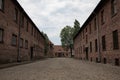 Between barrack blocks in the Nazi Concentration Camp Auschwitz Royalty Free Stock Photo