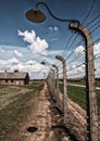 Barbed wire fence at Auschwitz-Birkenau toned photo