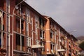 Barracks and buildings of public houses built with a cold red brick