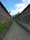 Barracks and fence in the former concentration camp. Auschwitz
