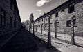 Barracks and passage of prisoners with barbed wire Royalty Free Stock Photo